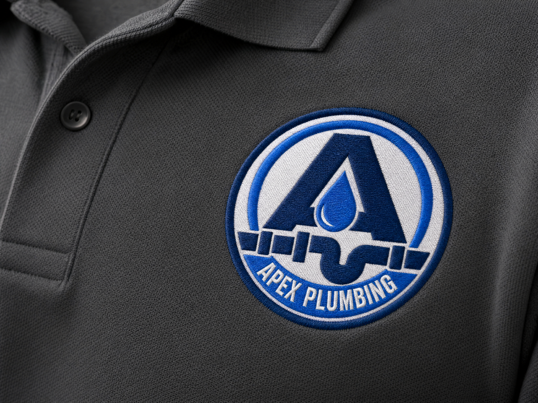 AI-generated business logo embroidered on a work polo