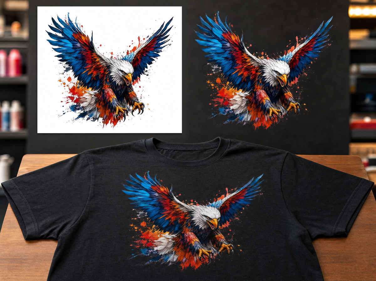 AI artwork before and after background removal for DTF printing