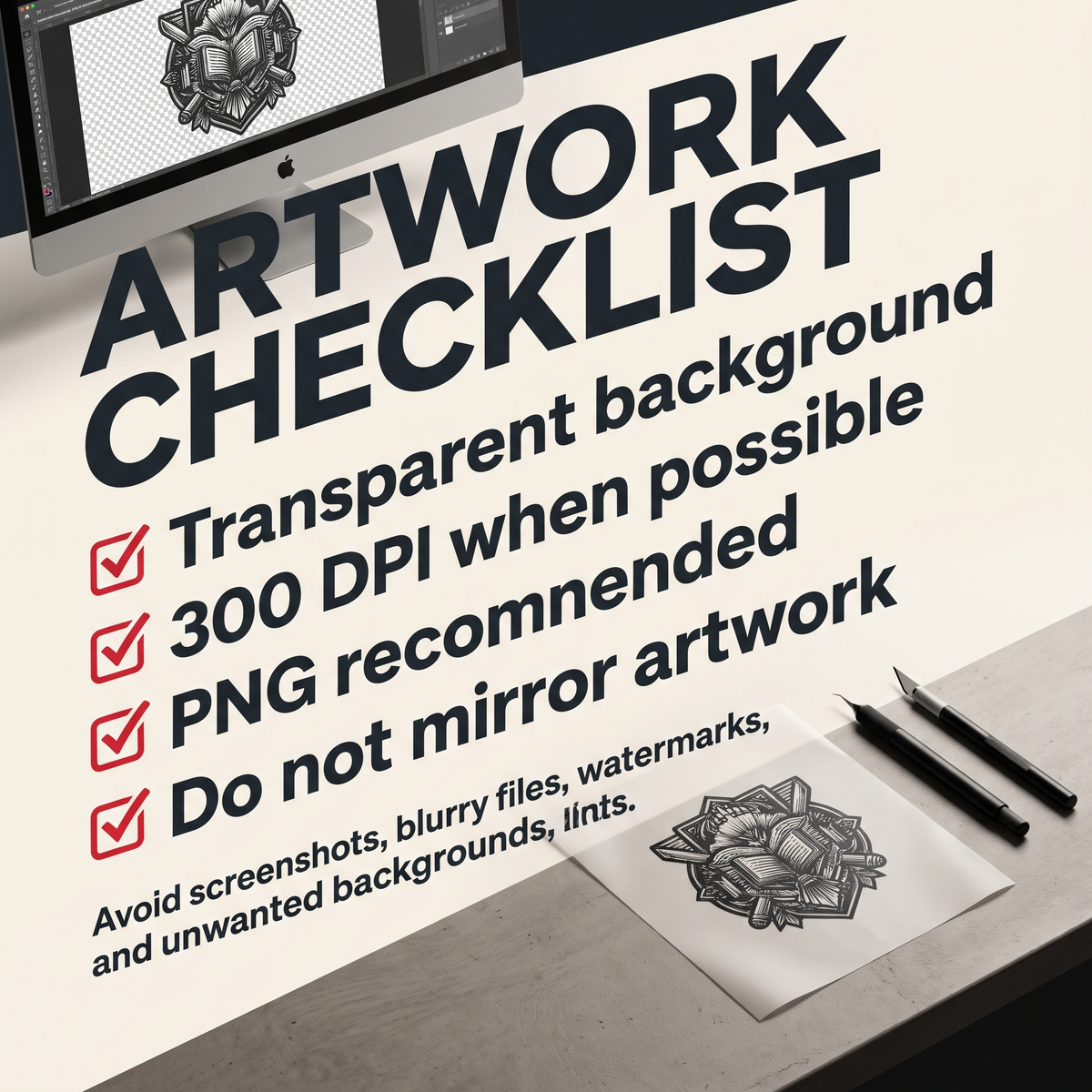 DTF artwork checklist for transparent PNG 300 DPI and print ready files