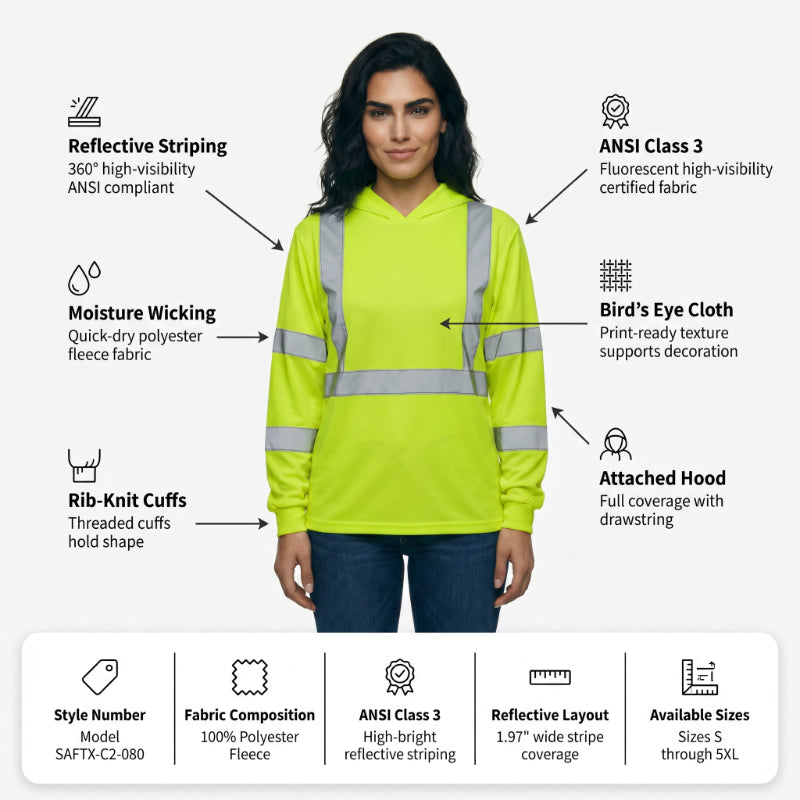 SAFTX-C2-080 High-Visibility Reflective Hooded T-Shirt